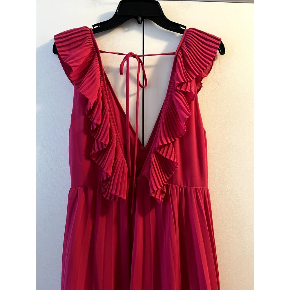 Zara Pink Pleated Ruffle V-Neck Flowy Maxi Dress Sleeveless size XS - Picture 8 of 8